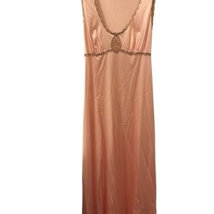 Elegant Peach with Tan Lace and Satin Coquette Nightgown Vintage